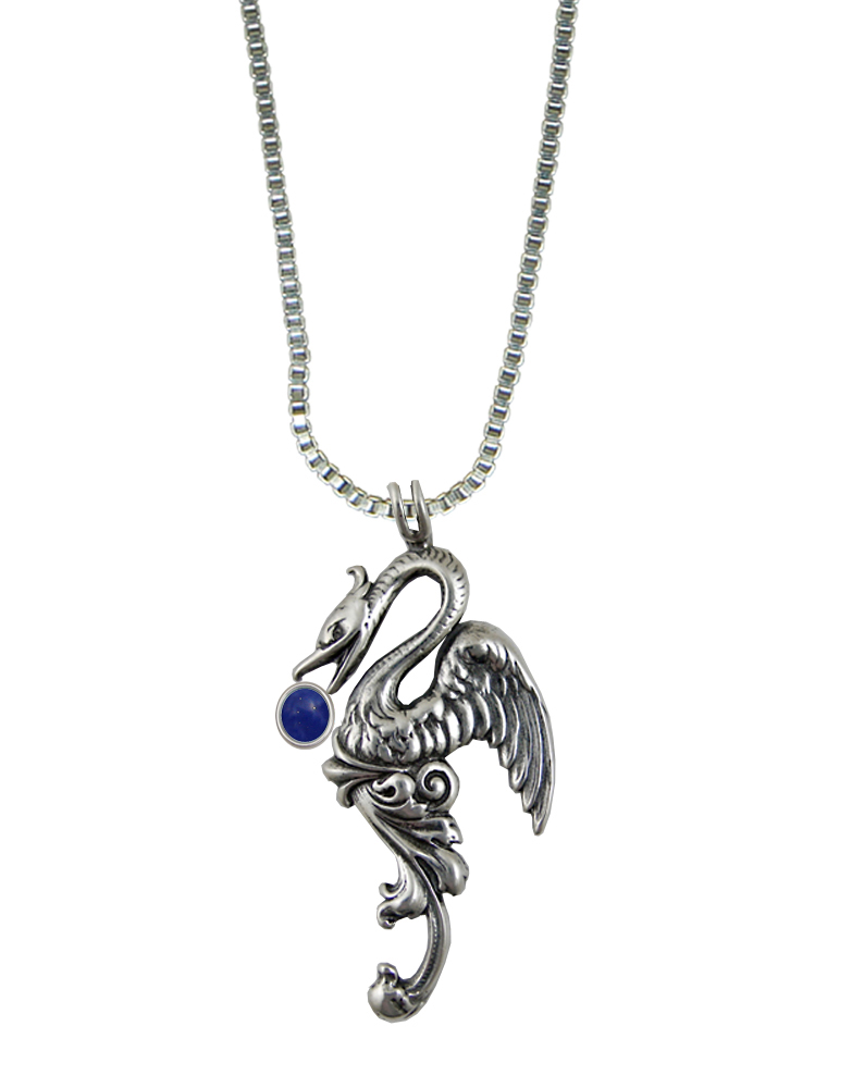 Sterling Silver Medieval Phoenix Sun Bird Pendant With Lapis Lazuli Sterling Silver Medieval Phoenix Sun Bird Pendant With Lapis Lazuli